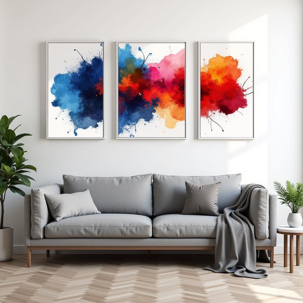 Modern 3-Piece Canvas Wall Art Set in a Living Room