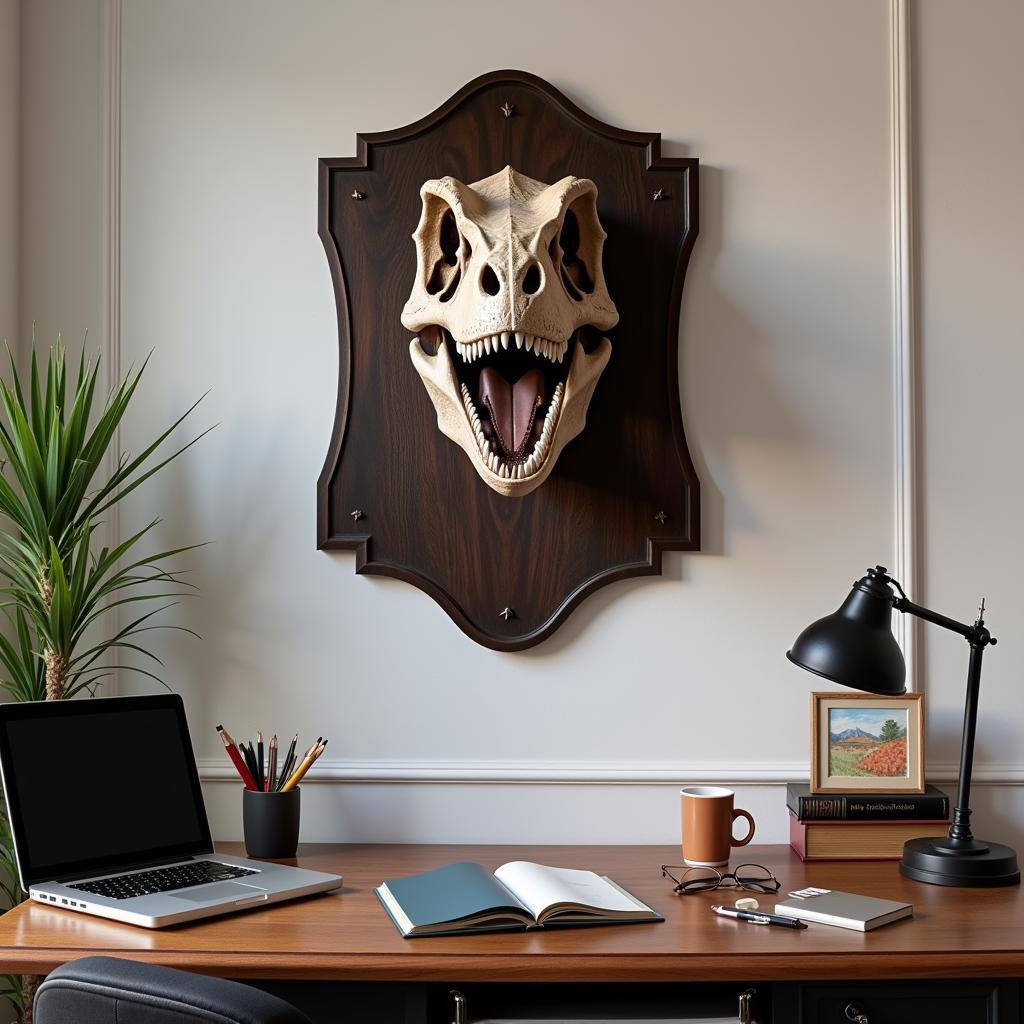 3D Dinosaur Wall Art in a Home Office