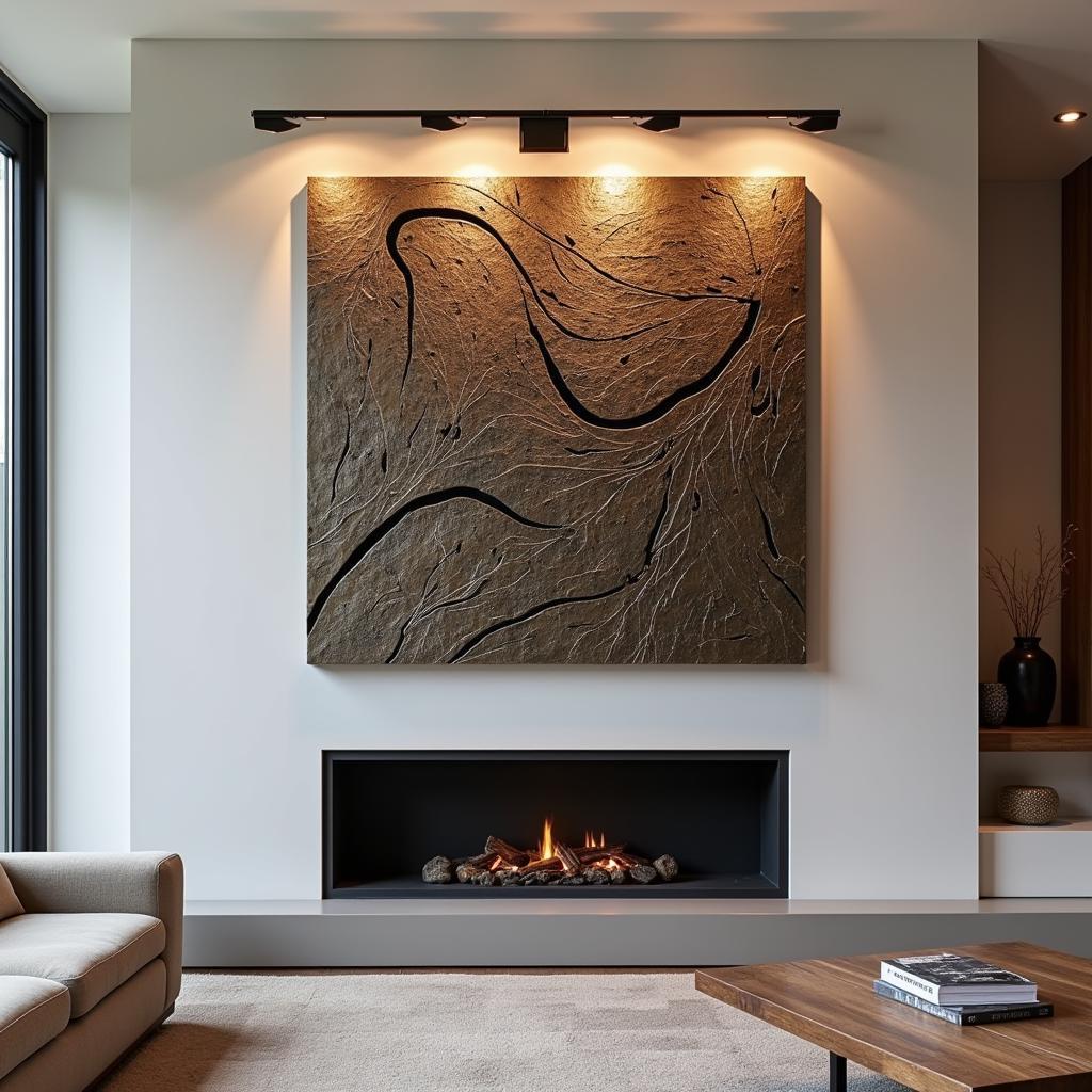 3D Large Wall Art Placement in a Modern Living Room