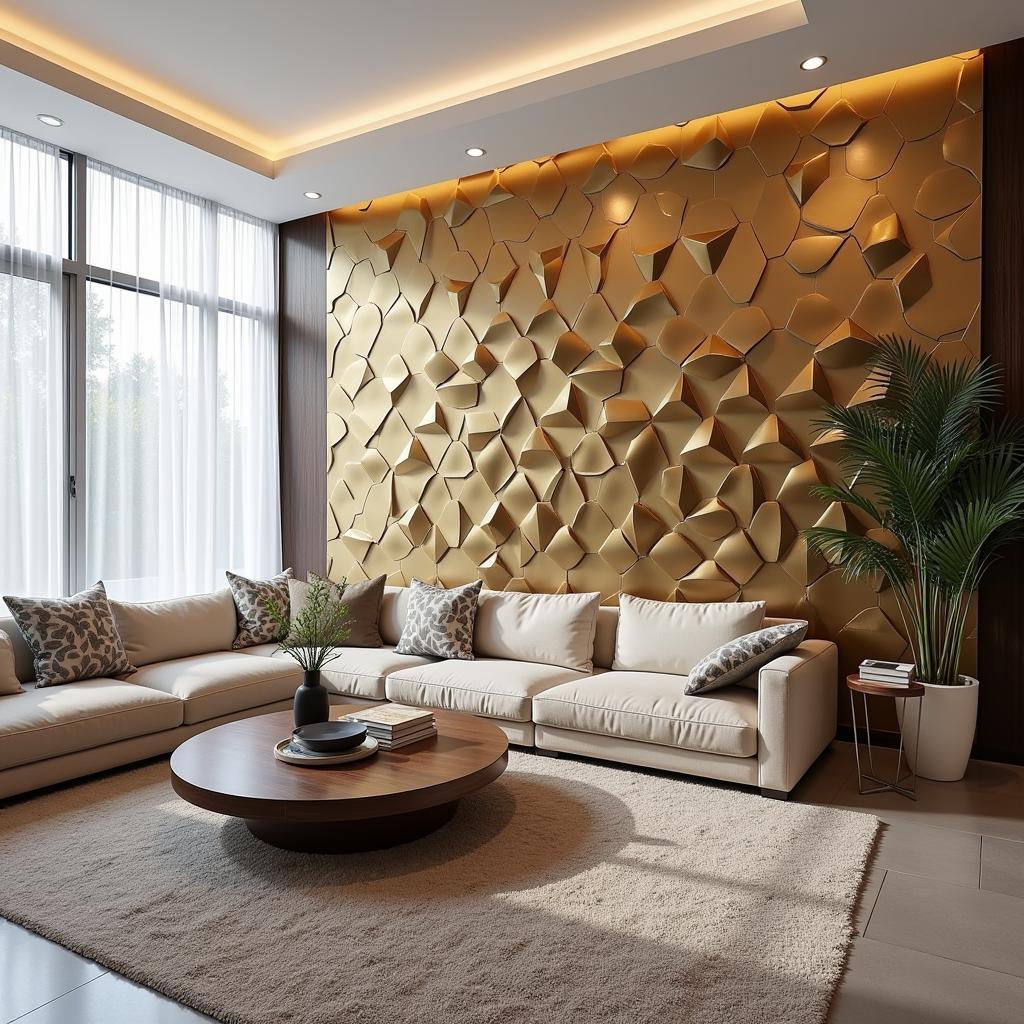 Stylish 3D Tile Accent Wall in a Modern Living Room