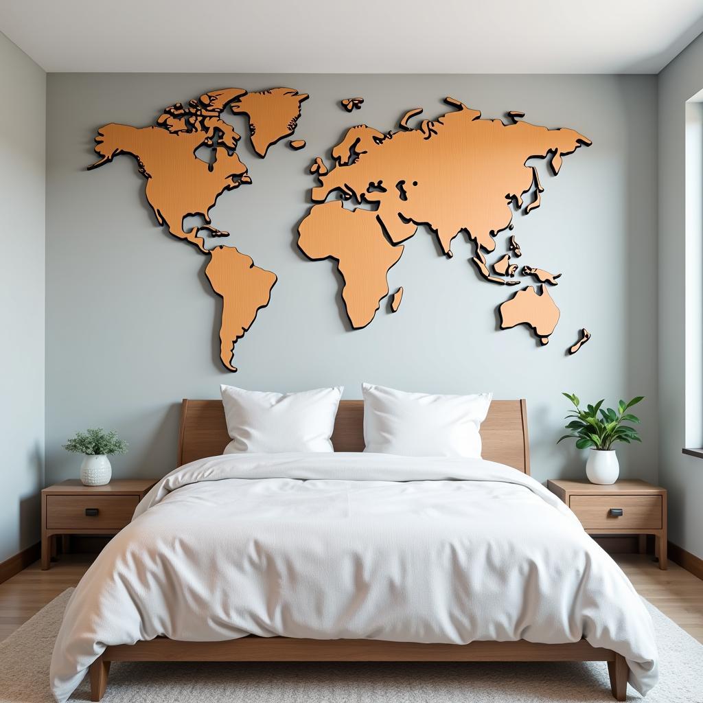 3D Wood Map Wall Art in a Bedroom