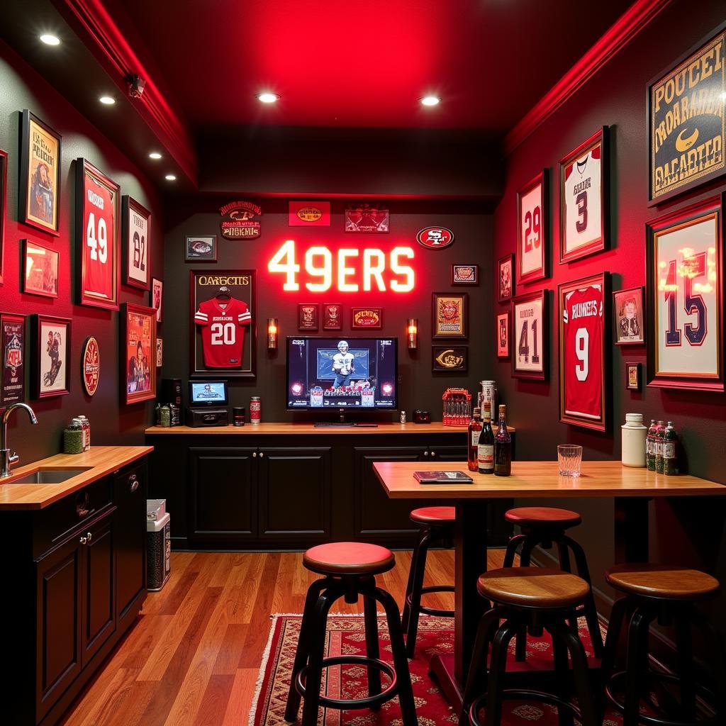  49ers Wall Art in a Dedicated Man Cave