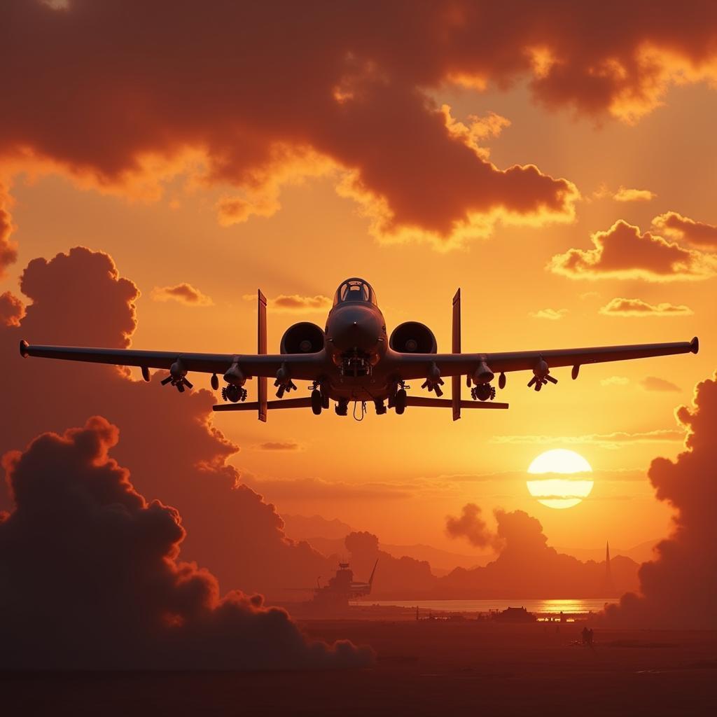 A-10 Warthog soaring through a dramatic sky