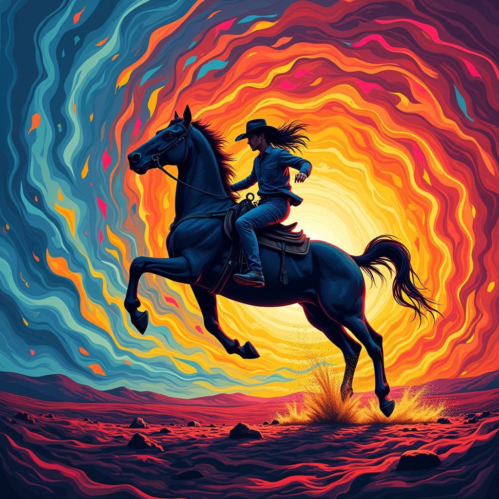 Abstract Digital Art of a Bucking Bronco in Vibrant Colors