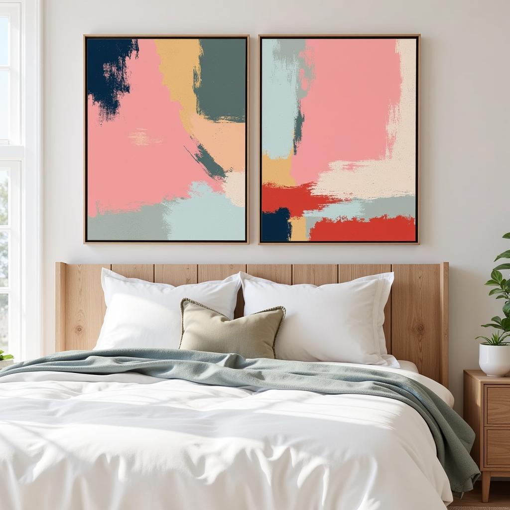 Abstract Canvas Wall Art Set in a Bedroom