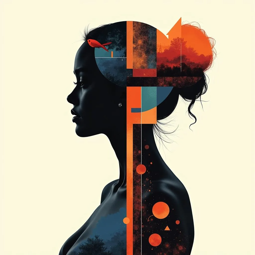 Abstract Geometric Woman Silhouette Canvas Art