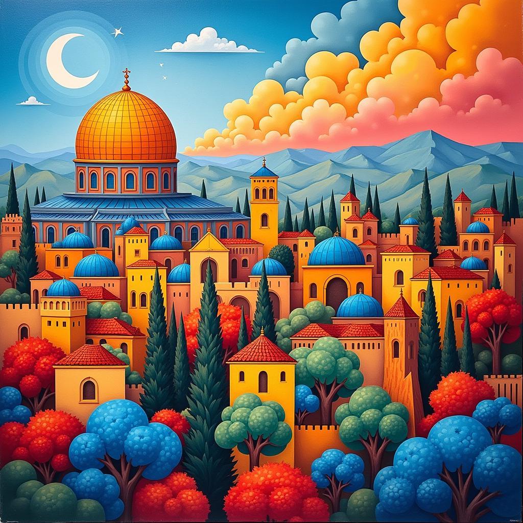 Abstract Jerusalem Painting Vibrant Colors