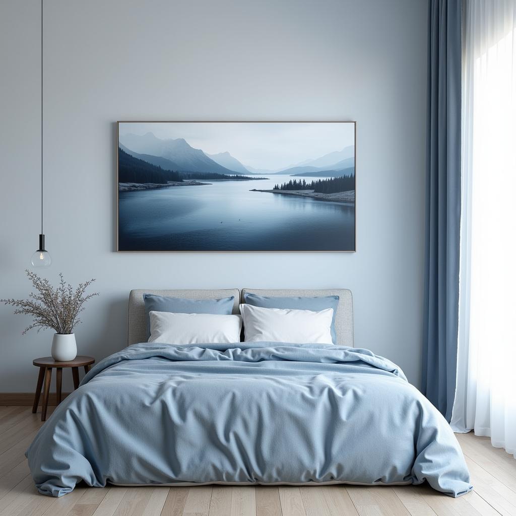 Modern Bedroom with Abstract Landscape Canvas Wall Art