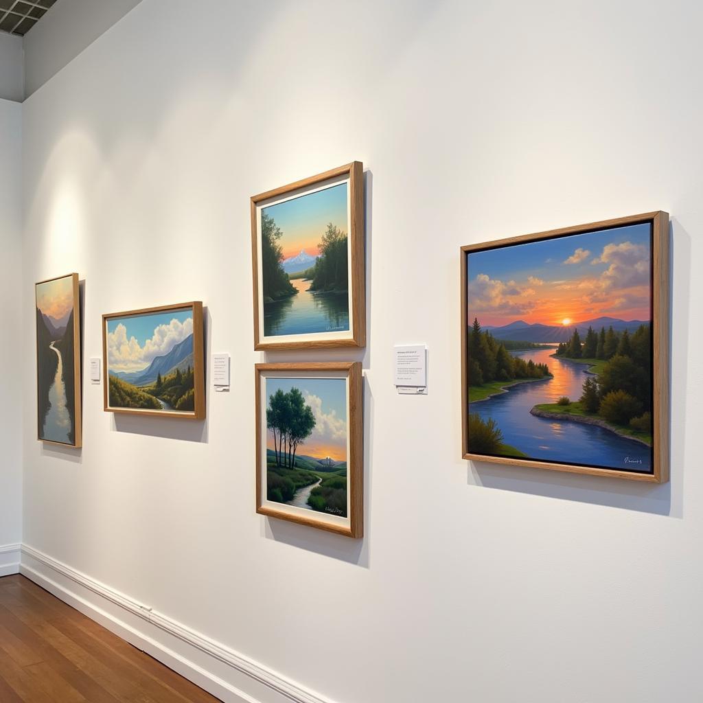 Gallery Wall Featuring Abstract Landscape Paintings