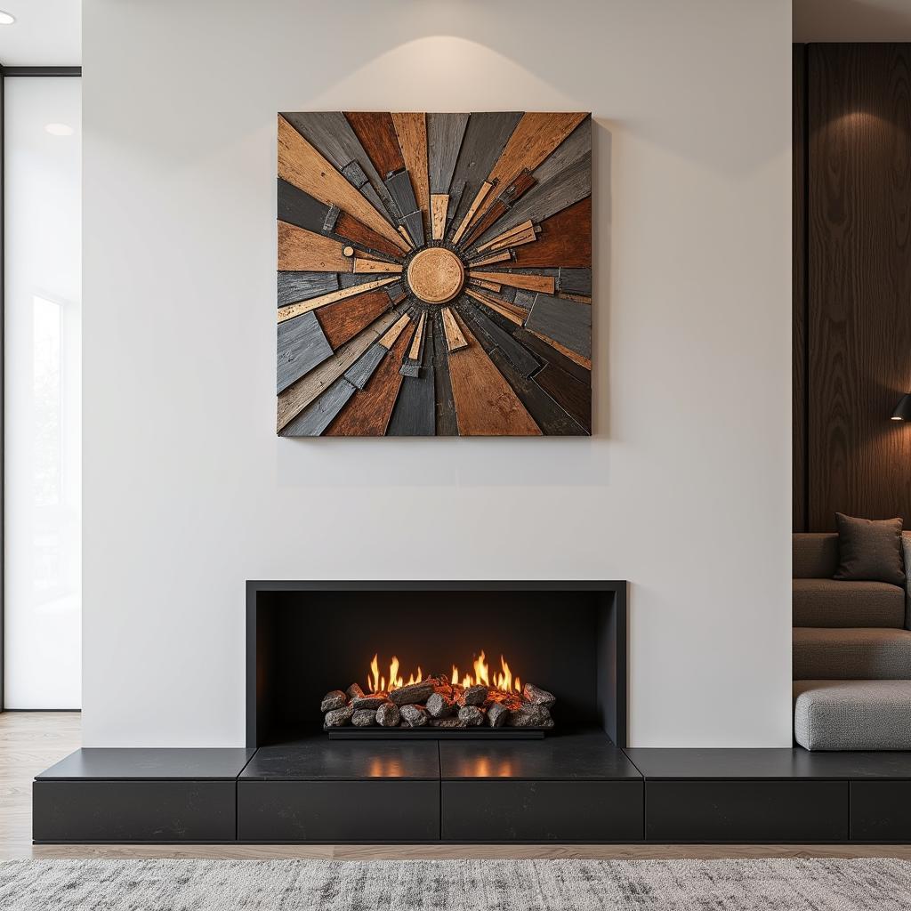 Abstract Metal Wall Art Above Fireplace