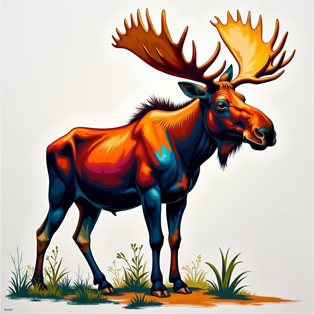 Abstract Moose Painting with Vibrant Colors