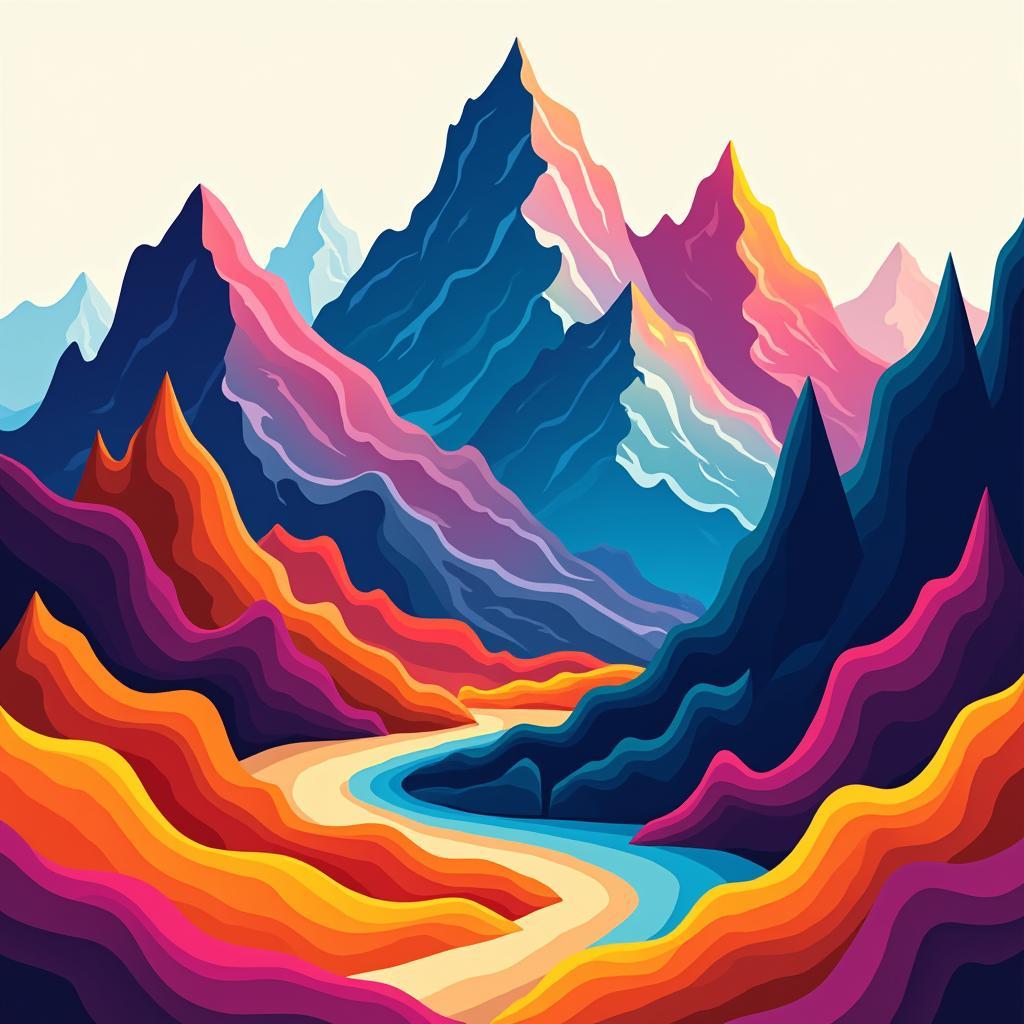 Abstract Digital Mountain Art: Peaks and Valleys