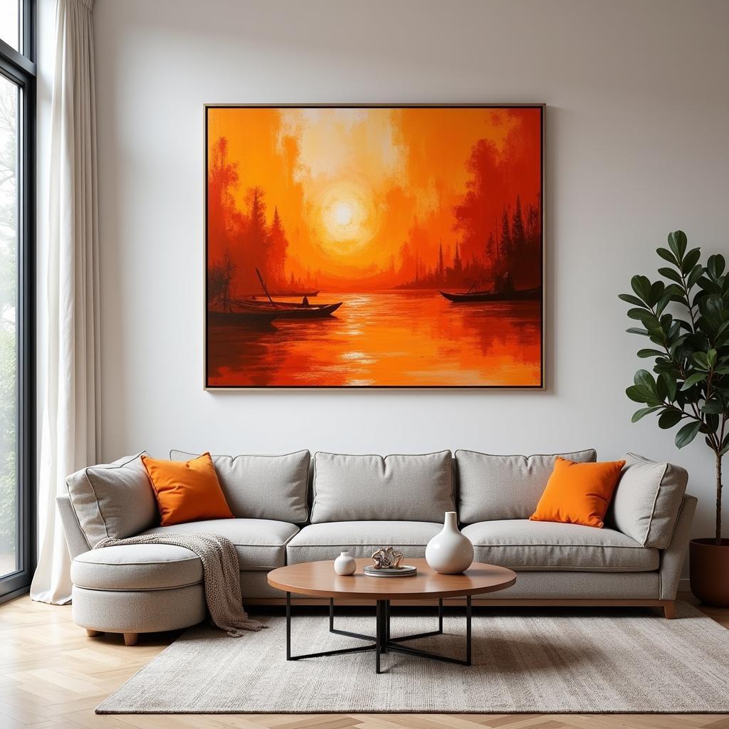 Abstract Orange Wall Art in Living Room