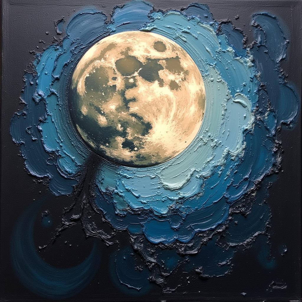 Abstract Painting of Moon with Textured Layers