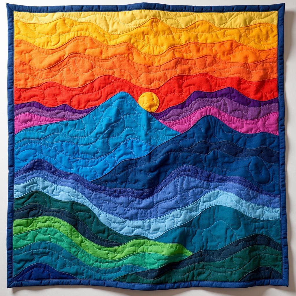 Abstract Quilted Wall Hanging Depicting a Mountain Landscape