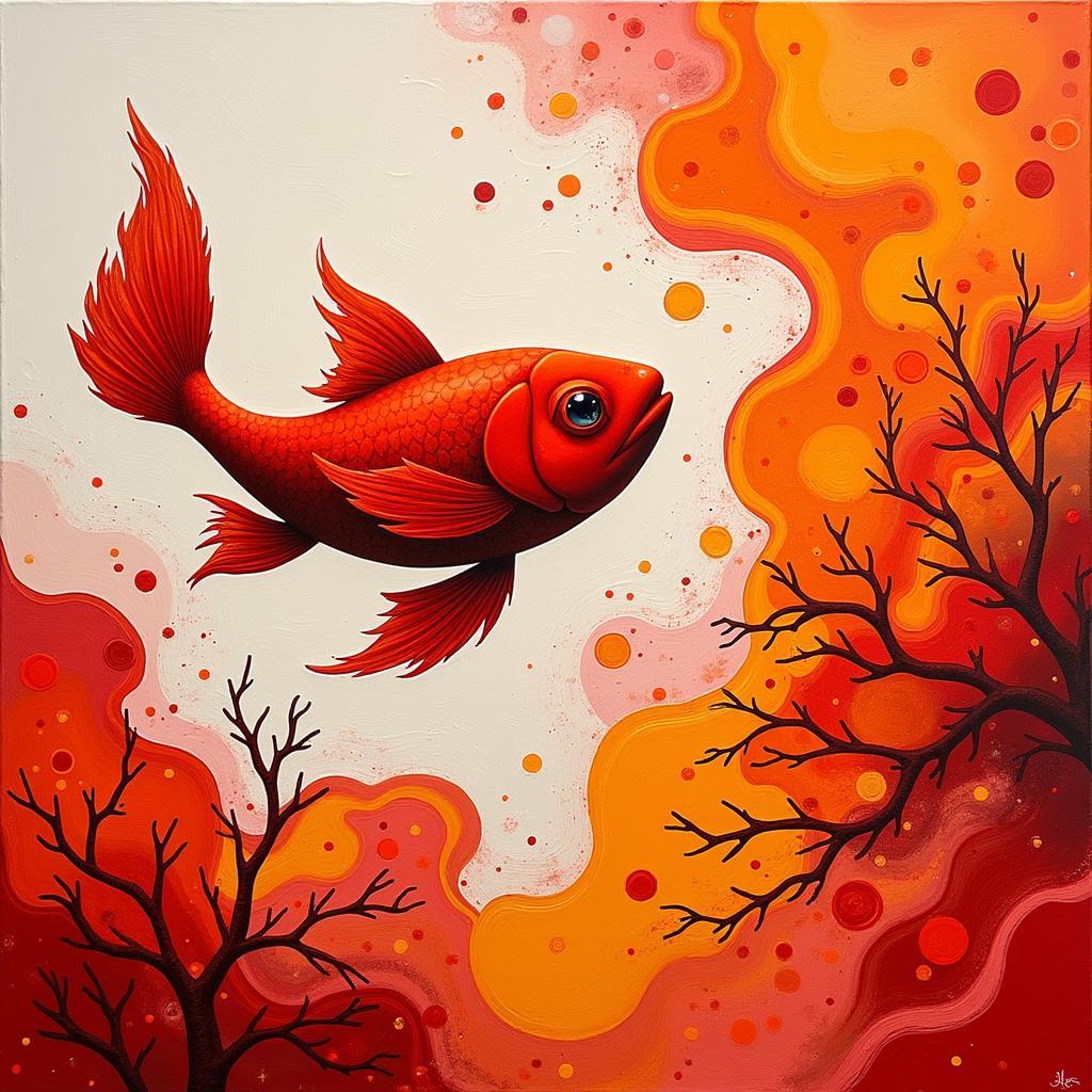 Abstract Red Fish Painting