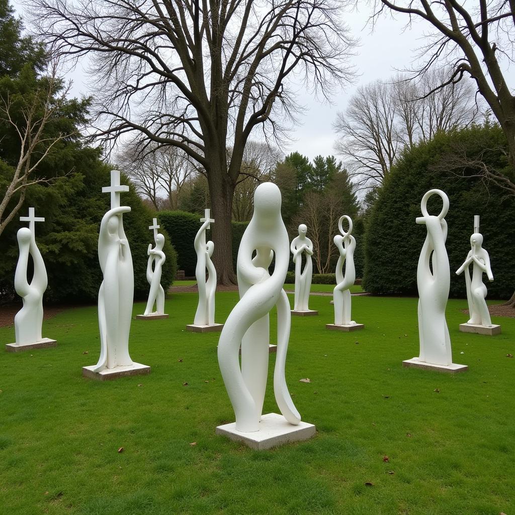 Abstract Sculpture Garden with Religious Symbolism