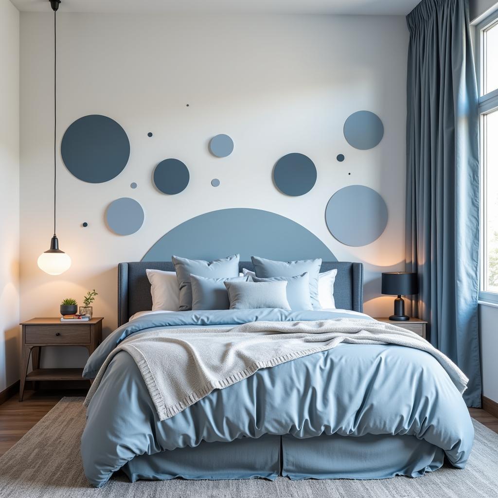  Serene bedroom with abstract geometric wall stickers.