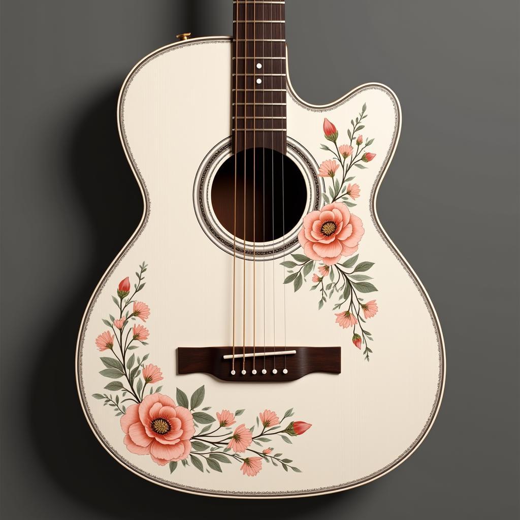 Acoustic Guitar with Delicate Floral Design