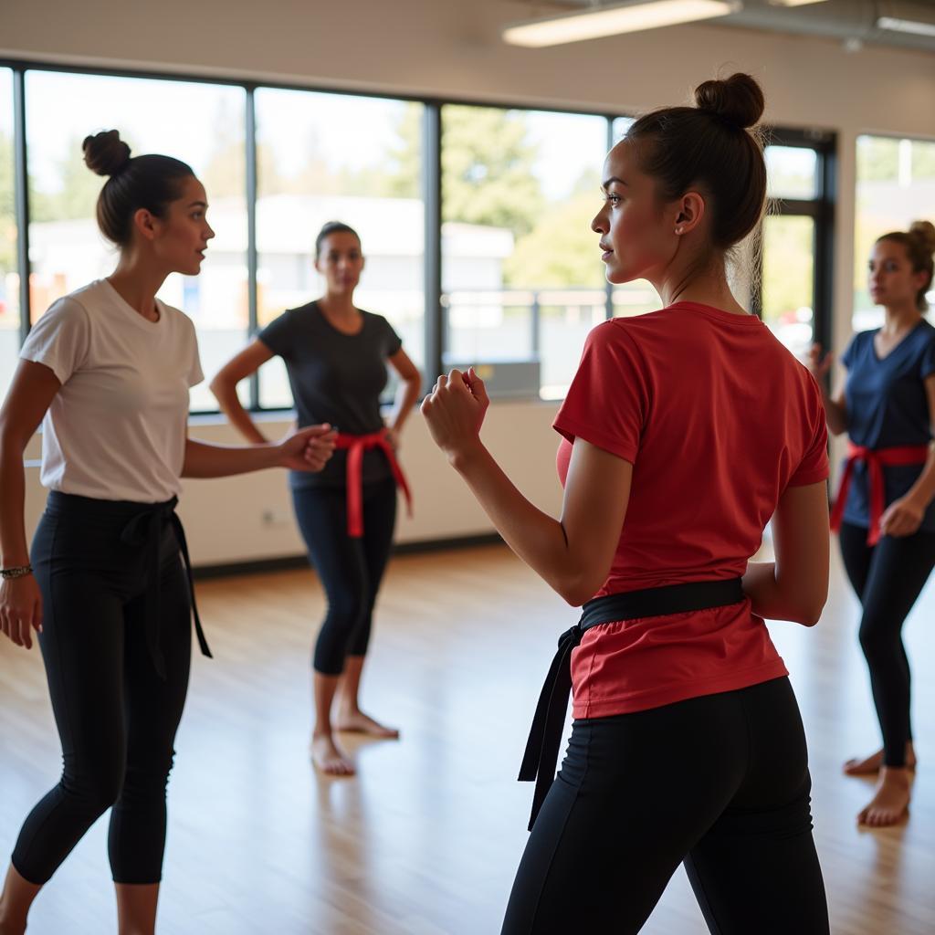 Women training in a budget-friendly martial arts class at a community center