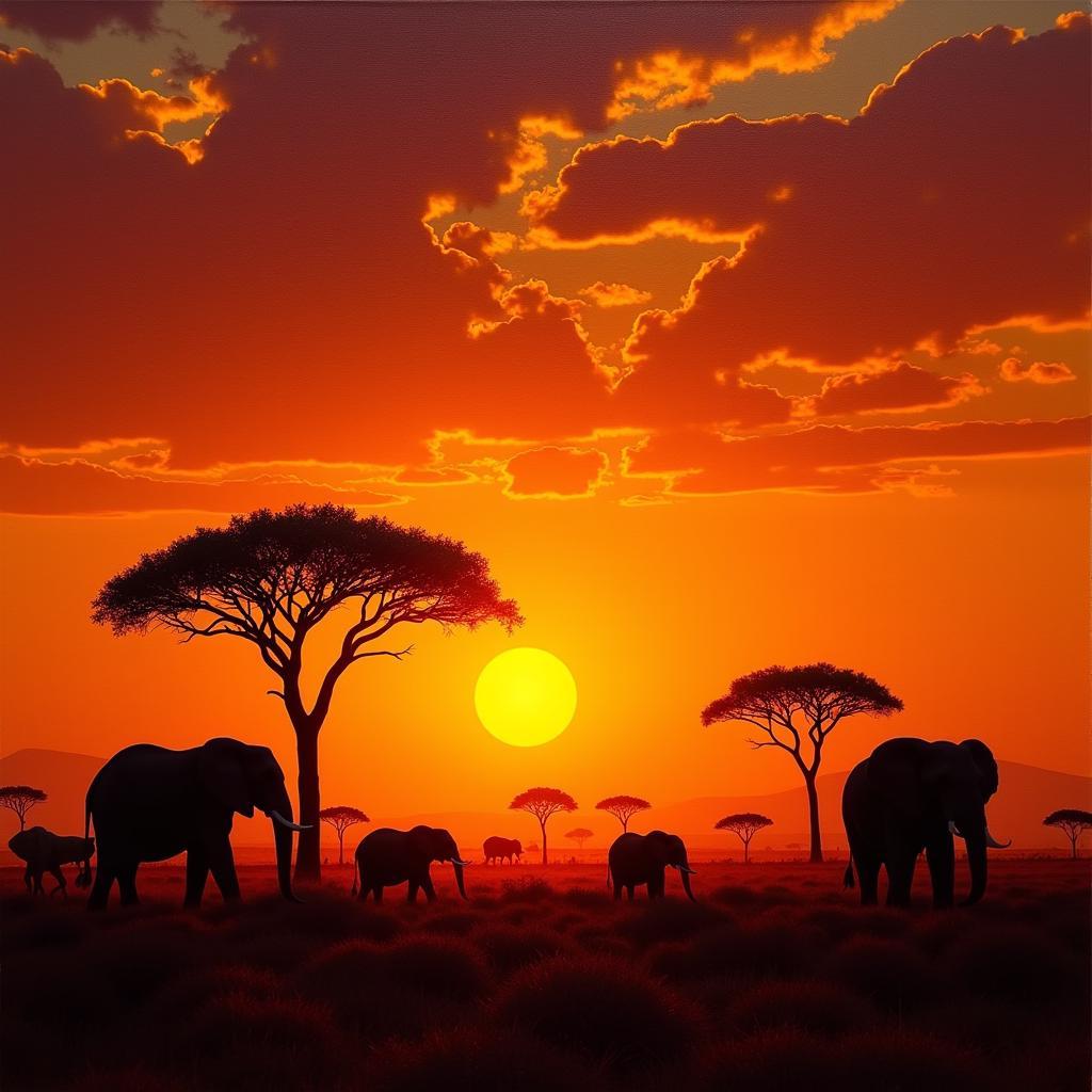 African Savannah Sunset Safari Art