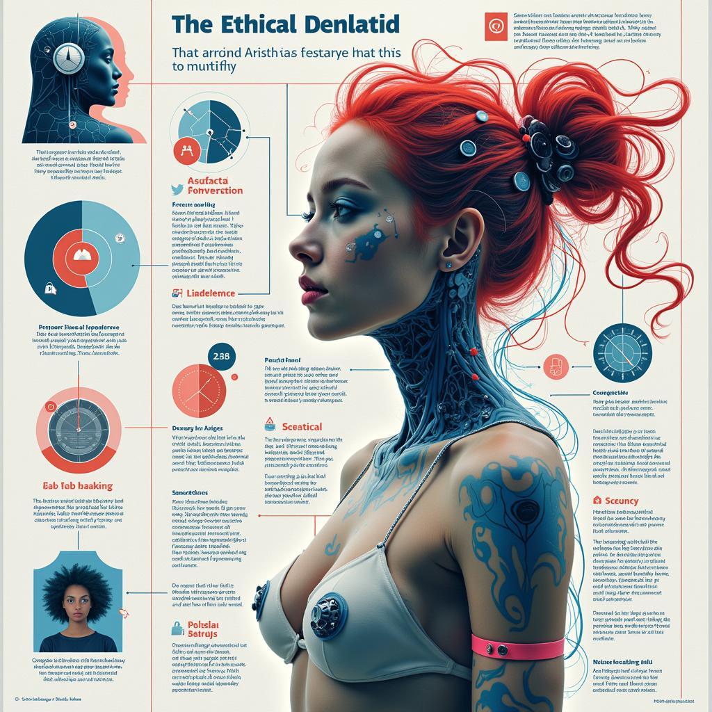 A collage of images representing ethical considerations surrounding AI art erotica: data privacy, consent, and artistic freedom.