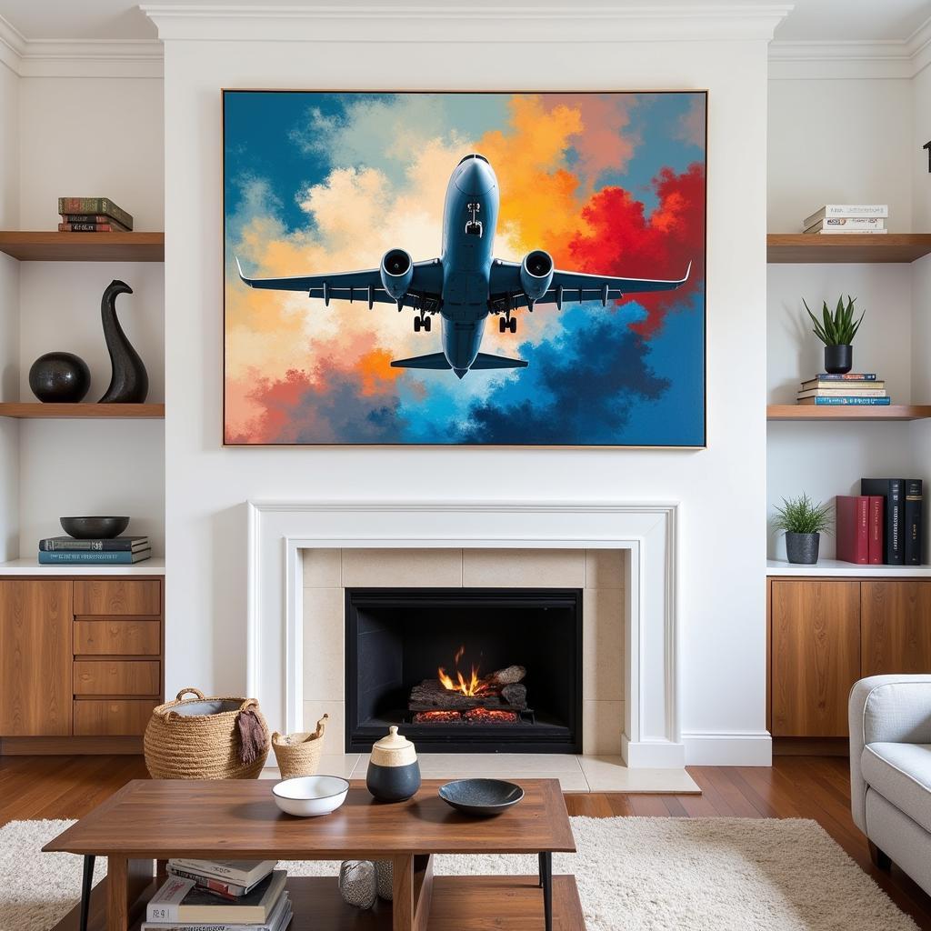 Airplane Wall Art Above Fireplace