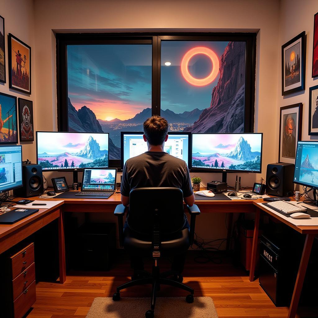 AJ Fernandez working in his digital art studio