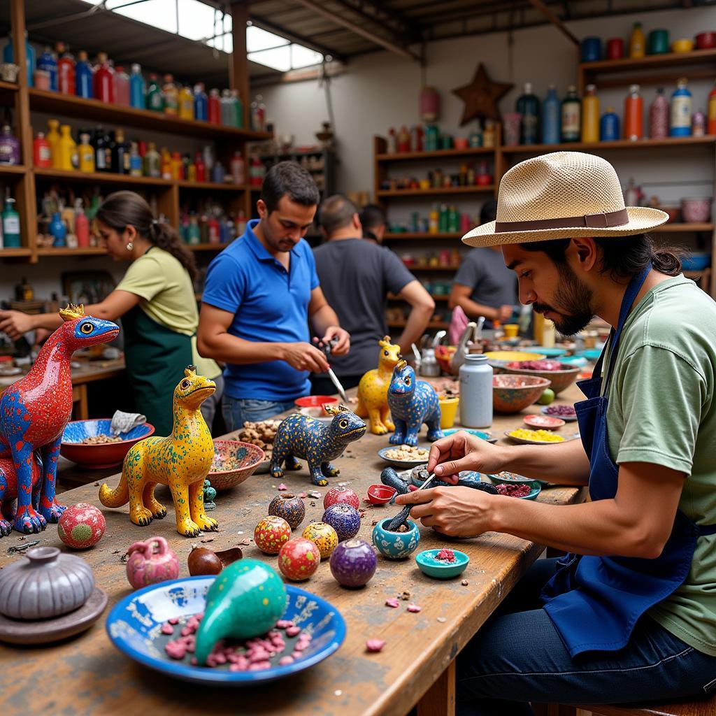 Colorful Alebrijes in a Mexico City Workshop