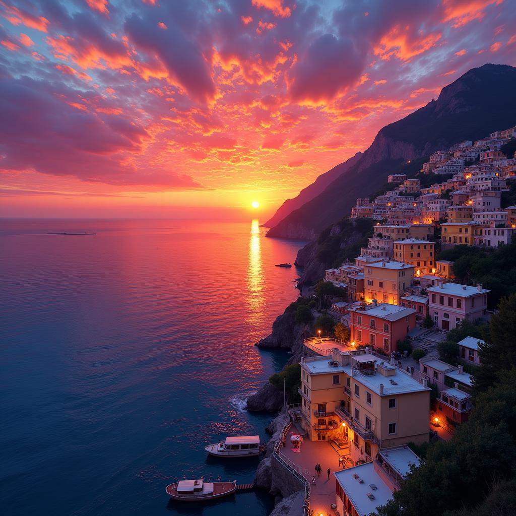 Amalfi Coast Digital Art: Positano Sunset