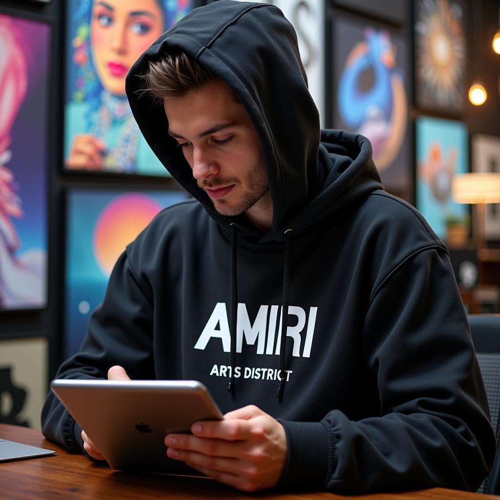 Digital Artist Wearing Amiri Arts District Hoodie