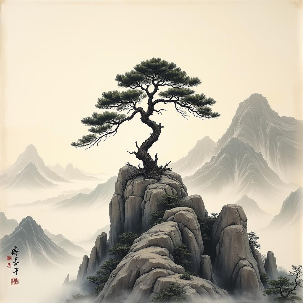 Ancient Chinese Cypress Tree Painting