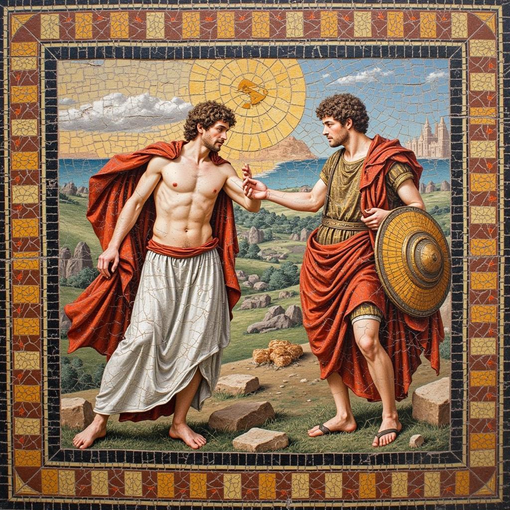 Ancient Roman Tile Mosaic Depicting a Mythological Scene