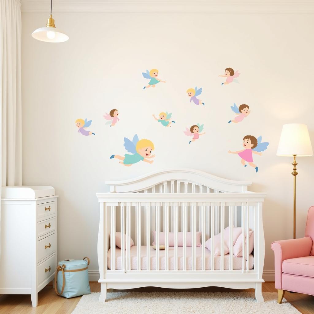 Angel wall art stickers create a serene and calming atmosphere in a nursery.