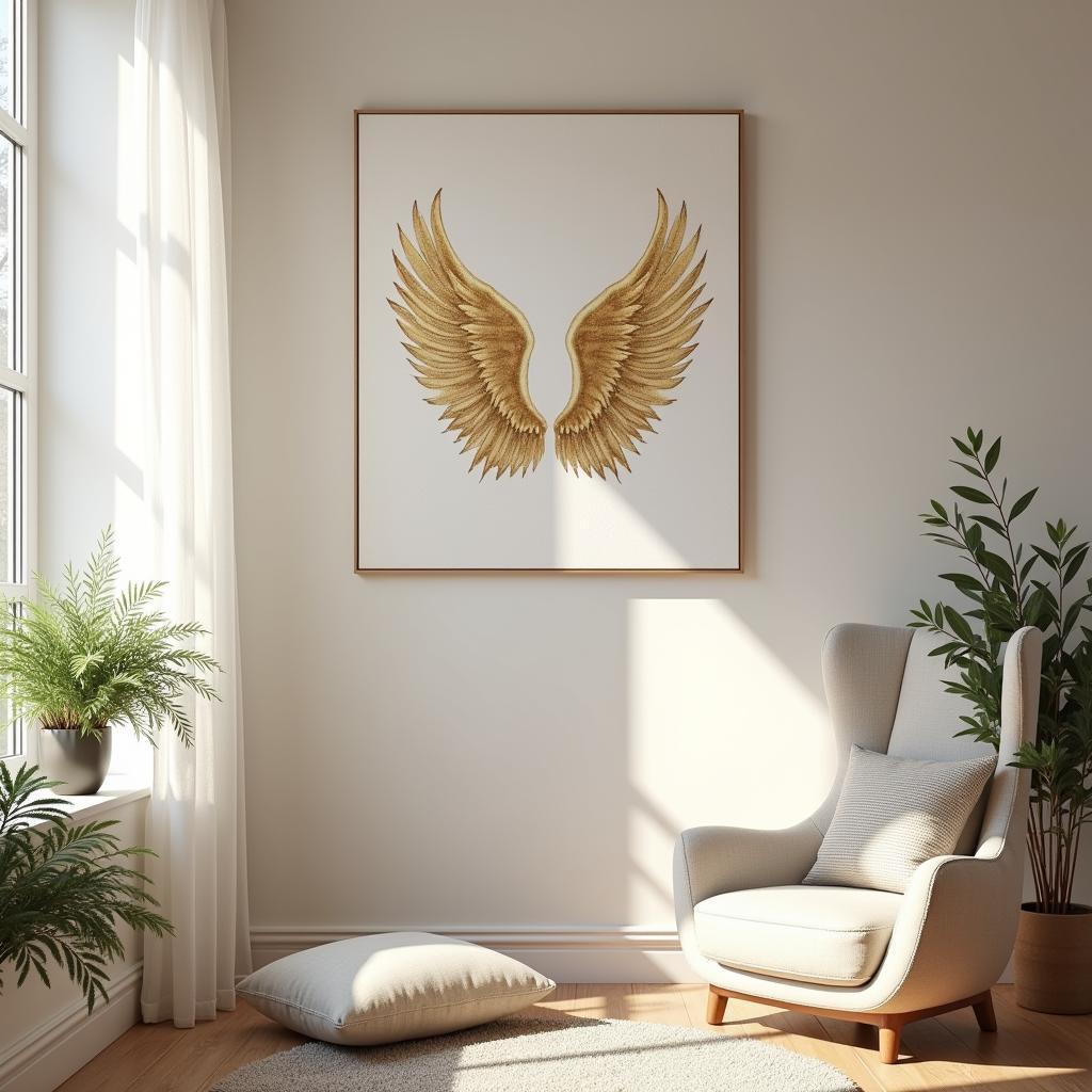 Angel wings canvas wall art as a source of inspiration in a meditation corner