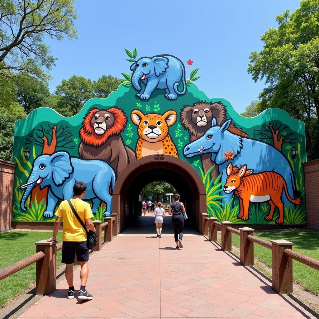 Animal Murals at Zoo Entrance