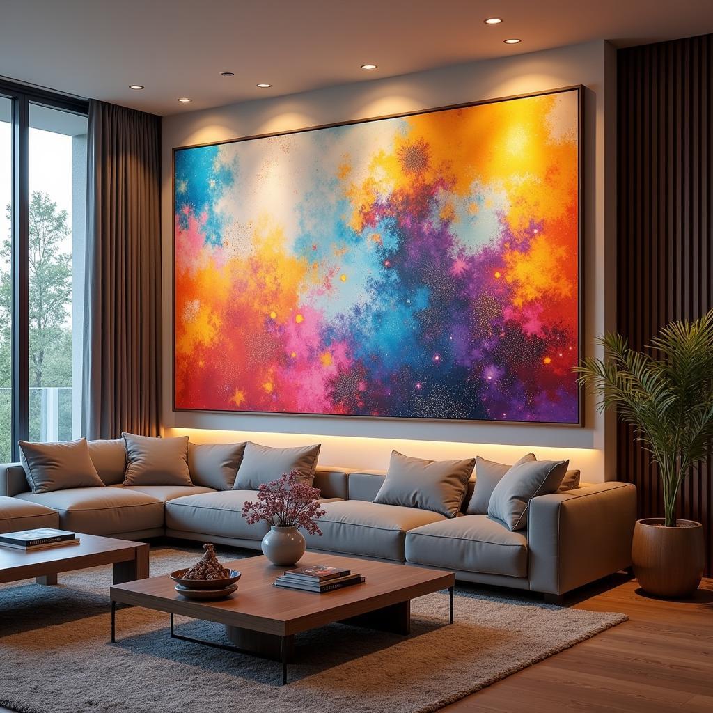 Living room with animated wall art