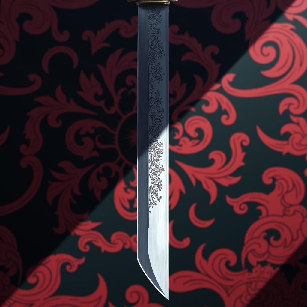 Close-up detail of an anime katana, showcasing intricate design and craftsmanship