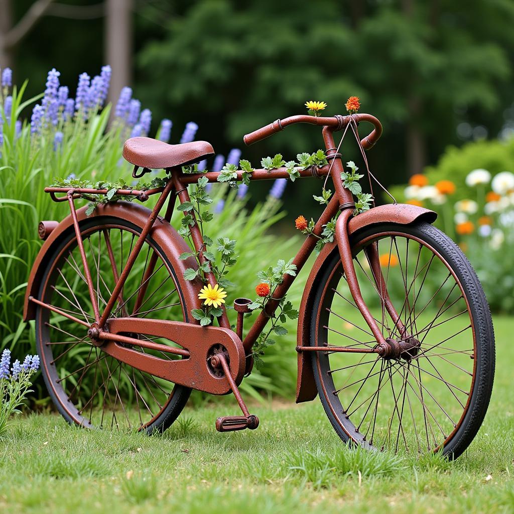 Antique Bicycle Sculpture in a Garden