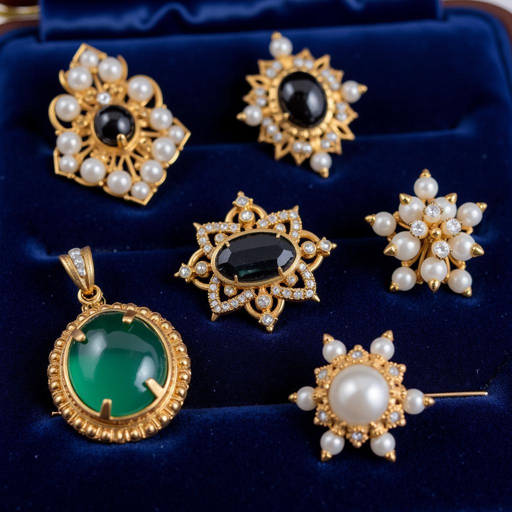 Antique Brooch Collection on Velvet