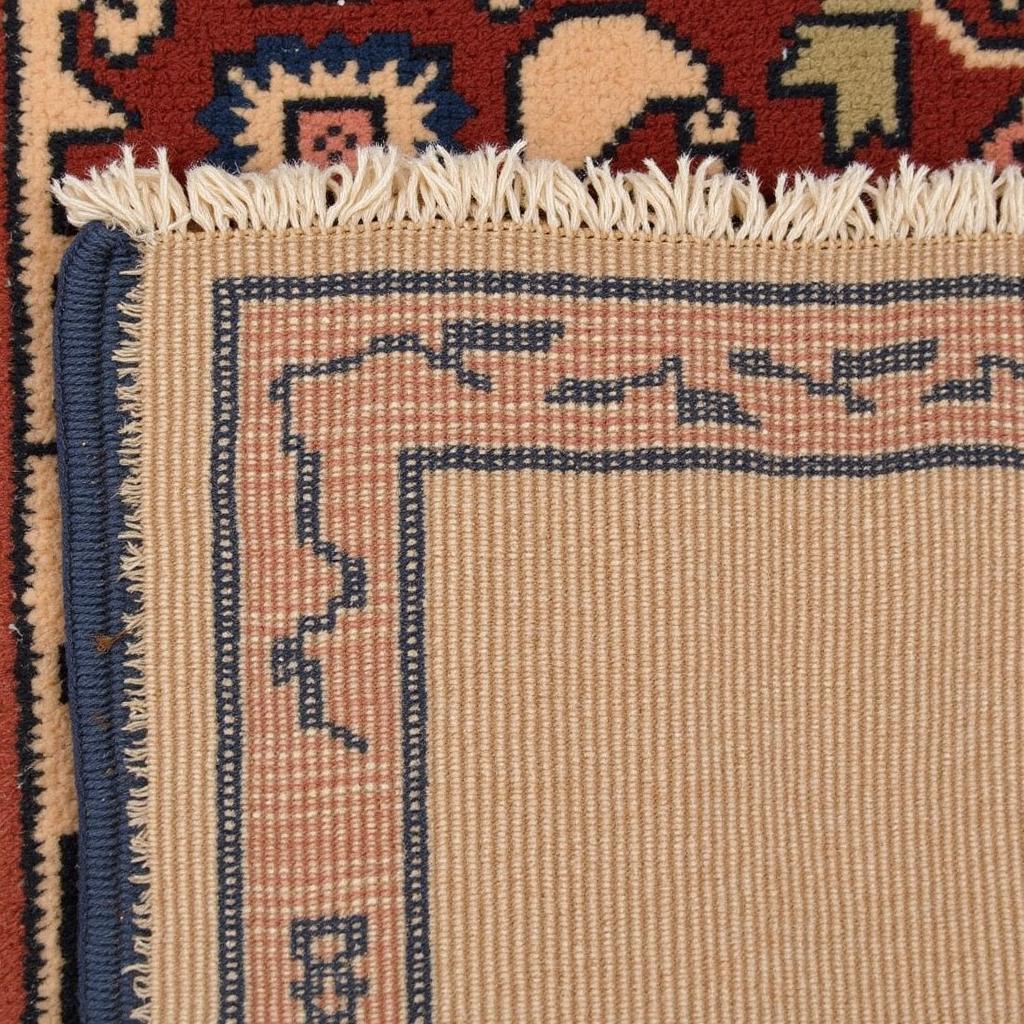 Close-up of an antique Chinese Art Deco rug showing details and signs of age