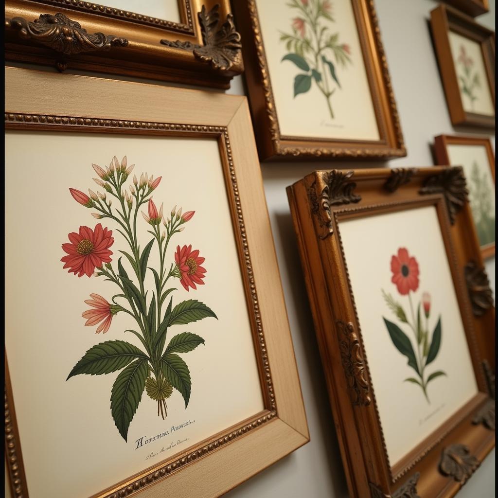 Antique Botanical Prints in Ornate Frames