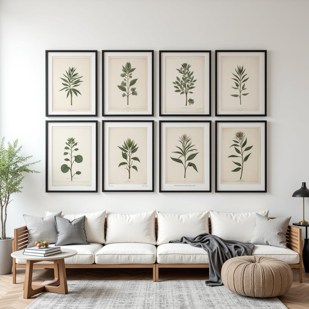 Gallery Wall of Antique Botanical Prints