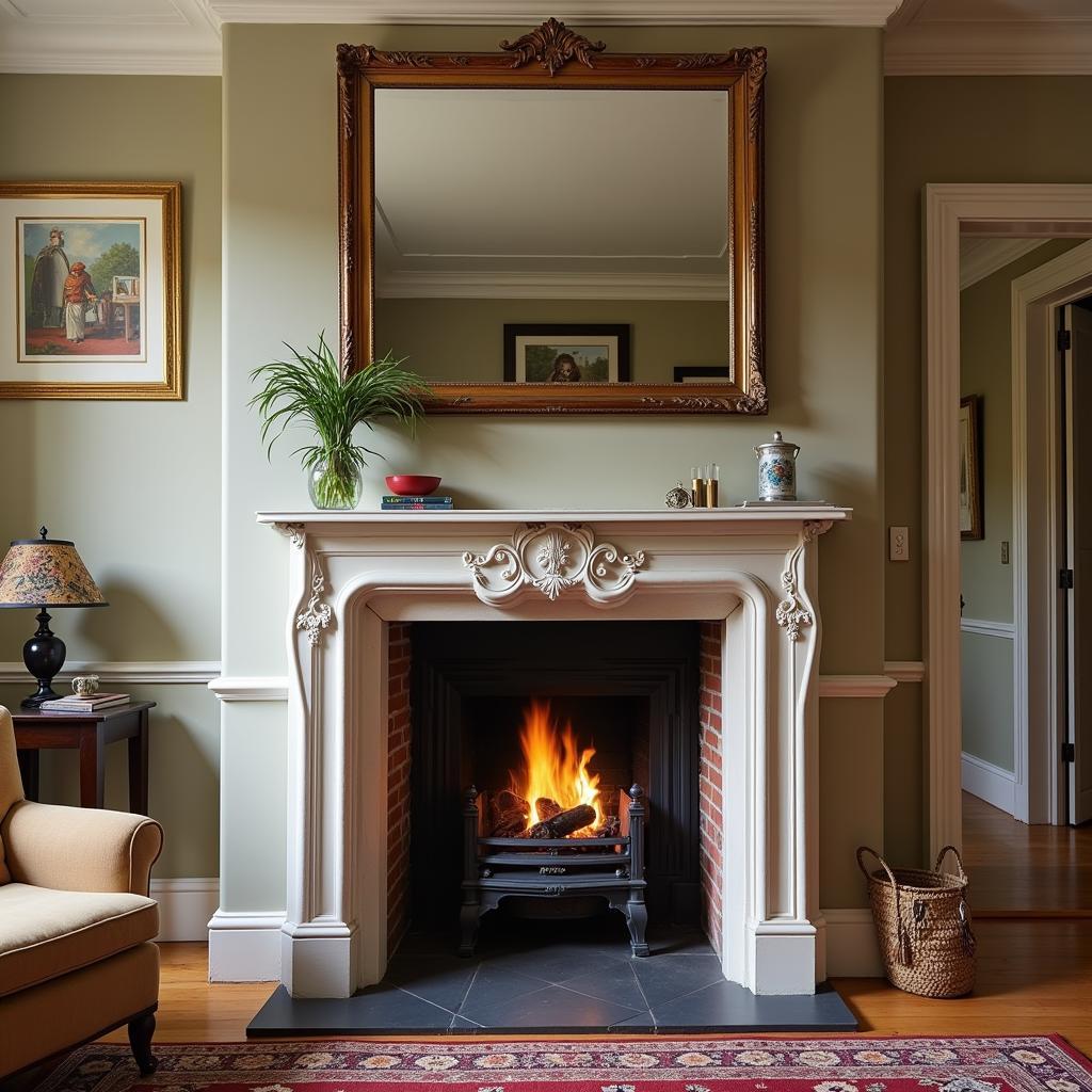 Antique Framed Mirror Above Fireplace