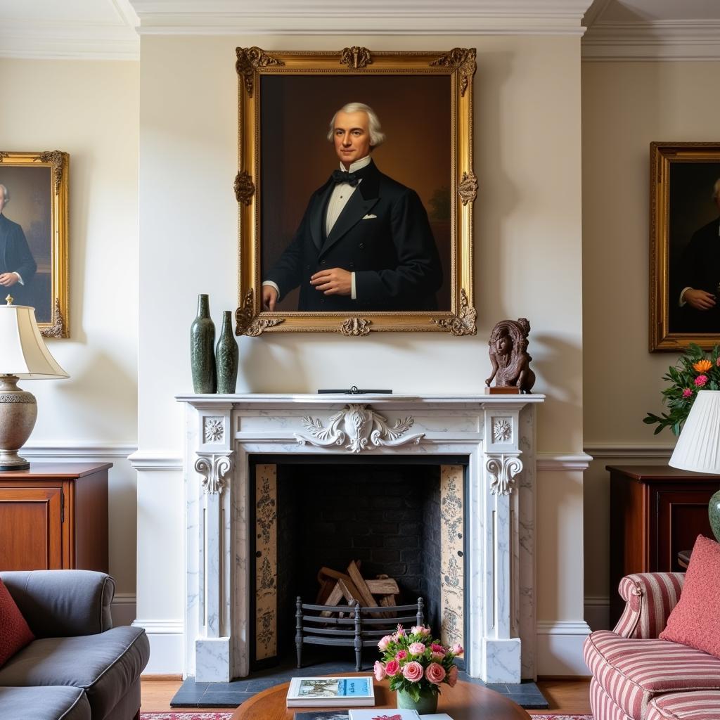 Antique Portrait Above a Fireplace