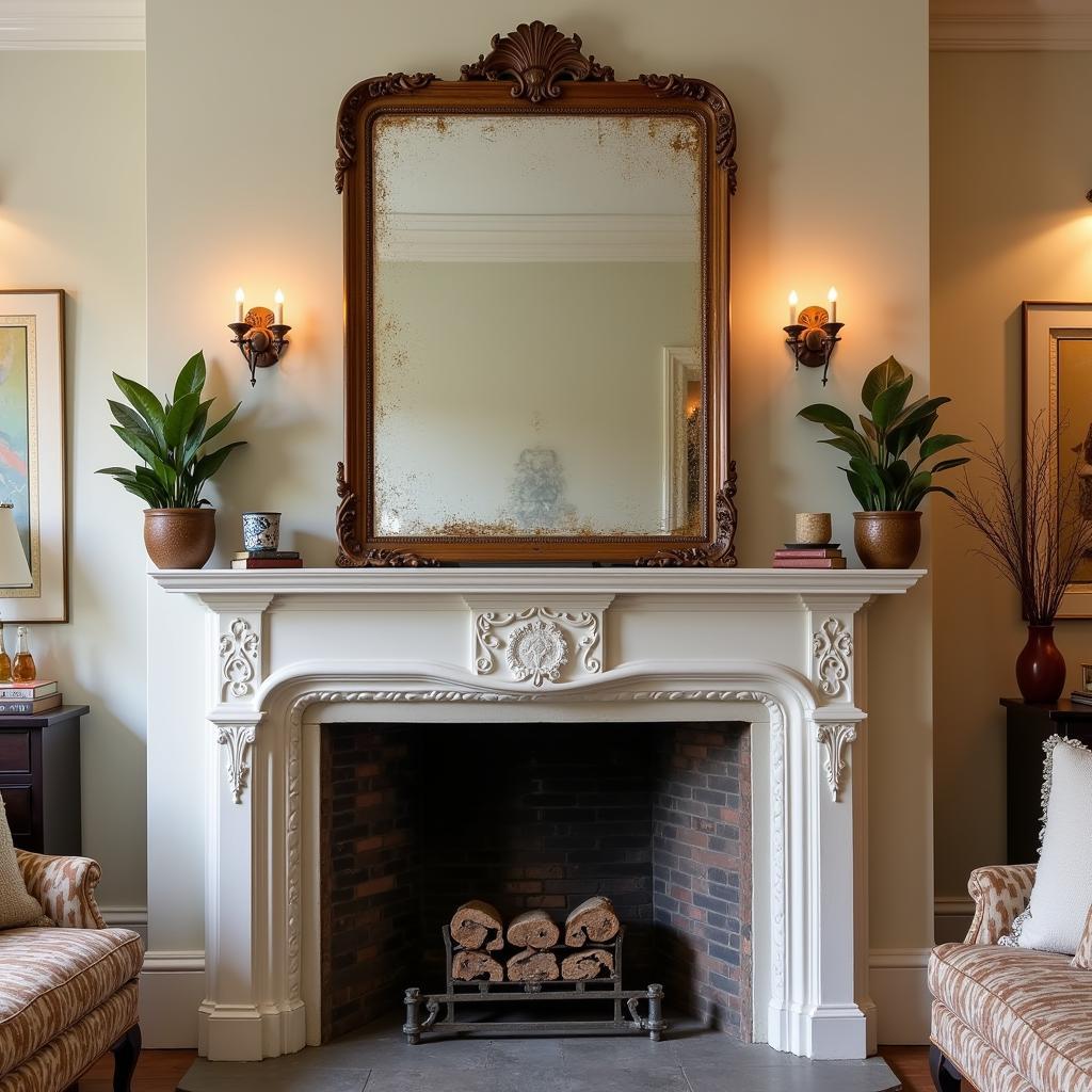 Antique Mirror Wall Art Enhancing Living Room Ambiance