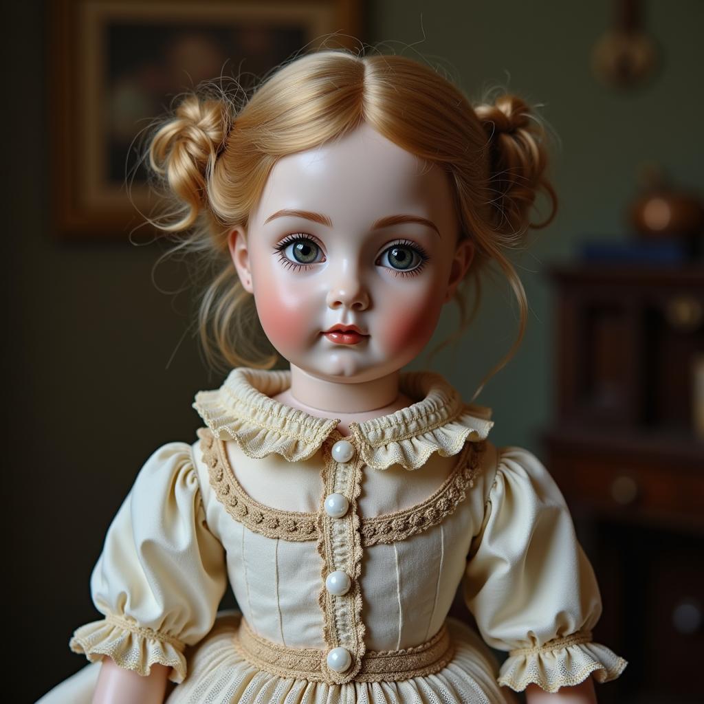 Antique Porcelain Doll in Vintage Dress