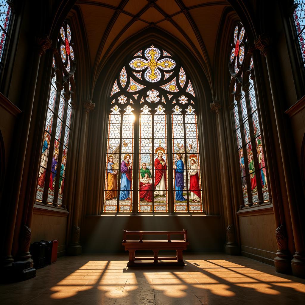 Stained Glass Window in a Gothic Cathedral