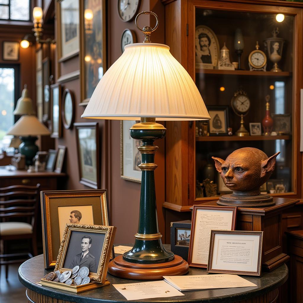 Antique Shop Display Featuring Trench Art Lamp