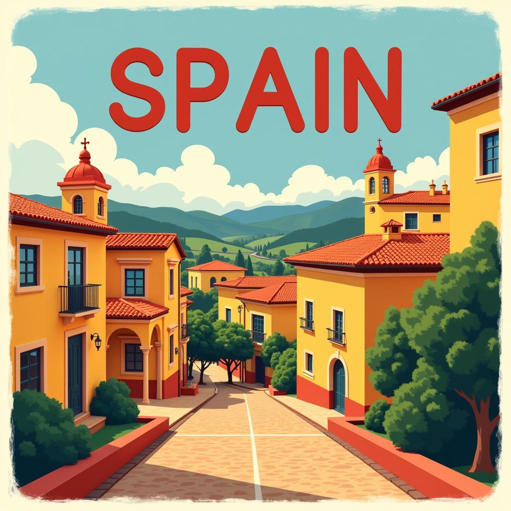 Áp phích quảng cáo du lịch Tây Ban Nha phong cách spain poster art